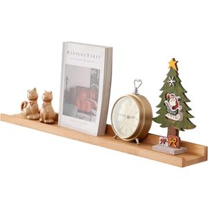 Floating Shelf for Wall Natural Oak Wood Wall Shelves 32 inches, Display Picture Ledge Shelf for Bedroom Living Room Bathroom Office Kitchen Wall Storage Shelves