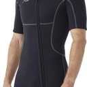 Hevto Men Shorty Wetsuits 3/ 2mm Neoprene Front Zip Short Wet Suit for Surfing Swimming SUP Snorkeling Diving (M2S-Black, 3XL)