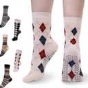 Boho Yoga Socks for Women Non-Slip Grip High Calf Pilates Socks, Gym & Home Exercise. Checked pattern