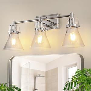 DORESshop 3-Light Chrome Bathroom Vanity Light - Transitional Design with Opal Glass Shades