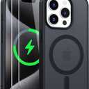 Magnetic for iPhone 15 Pro Case [Compatible with MagSafe] with 2X Screen Protector, Military-Grade Slim Shockproof Phone Cover Translucent Matte Anti-Fingerprint for iPhone 15 Pro 6.1'', Black
