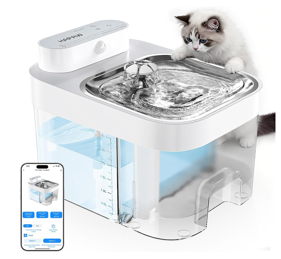 2025 Latest Cat Water Fountain, No Filter Cotton, App Monitoring Wastewater Separation Wireless Pet Fountain, 5000mAh Battery & Plug-in, 3L/101oz Water Dispenser for Cats Indoor, 2.4G Wi-Fi