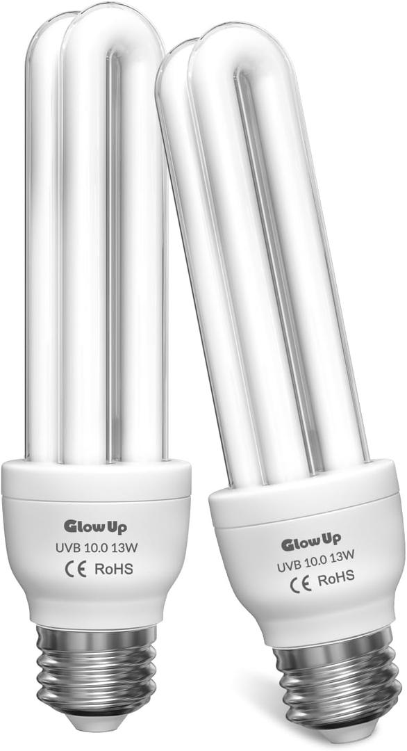 GlowUp UVB 10.0 Reptile Light, 13W Desert Reptile Light for Reptiles Compact UVB Bulbs for Bearded Dragon, Lizard, Snakes (2-Pack)