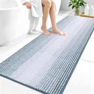 OLANLY Bathroom Runner Rugs 59x24, Extra Soft Absorbent Chenille Striped Bath Rugs, Rubber Backing, Machine Wash Dry, Long Bath Mats for Bathroom, Tub, Shower, Home Decor Accessories, Airy Blue