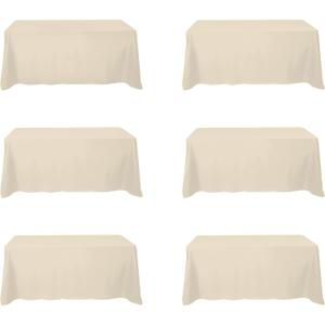 BRILLMAX 6 Pack Beige Tablecloths 90 x 132 Inch for 6ft Rectangle Tables - 150 GSM Polyester Fabric, Floor Length Drop, Water, Stain & Wrinkle Resistant Cloth Cover for Wedding Reception Banquet