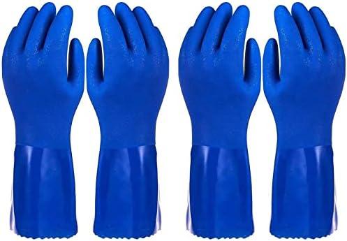 2 Pairs Rubber Household Cleaning Gloves for Kitchen Dishwashing, Cotton Lined, (Blue)