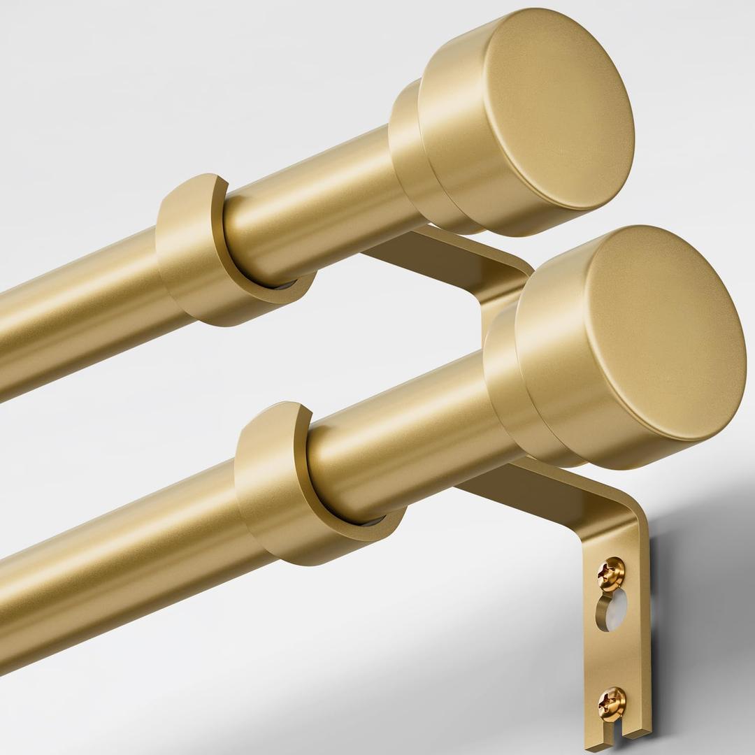 Oneach 2-Pack Heavy Duty Curtain Rods for Windows 66 to 120 Inch, 1 Inch Pole Adjustable Curtain Rod with Easy Installation and Modern Design (Gold, 16 to 120 Inch)