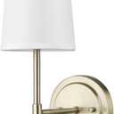 Globe Electric 51861 Clarissa 1-Light Wall Sconce, Matte Brass, White Fabric Shade, Bulb Not Included