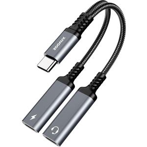 USB C Splitter, ZOOAUX Dual USB C Headphone and Charger Adapter,2-in-1 Type C Audio Dongle Cable with PD 60W Fast Charging Support Call Music for iPhone 17 16 15, Pixel 4 3, Galaxy S25 S21, Xperia