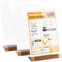 INTERWARM 3 Pack Acrylic Sign Holder, 8.3 x 12.2 Inch Wood Menu Display Acrylic Sign Holder with Wood Base Tabletop Display Stand for Hotel Office Coffee Shop Restaurant Halloween Decor, L Shape