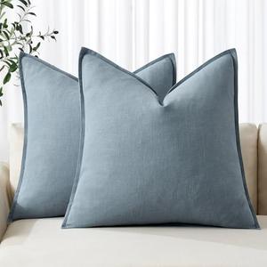 MIULEE Decorative Linen Pillow Covers 18x18 Inch Blue Grey ​Boho Farmhouse​ ​Neutral Couch Throw Pillows for Bed Pack of 2 Accent Coastal Modern Pillowcase Summer Sofa Livingroom Home Decor