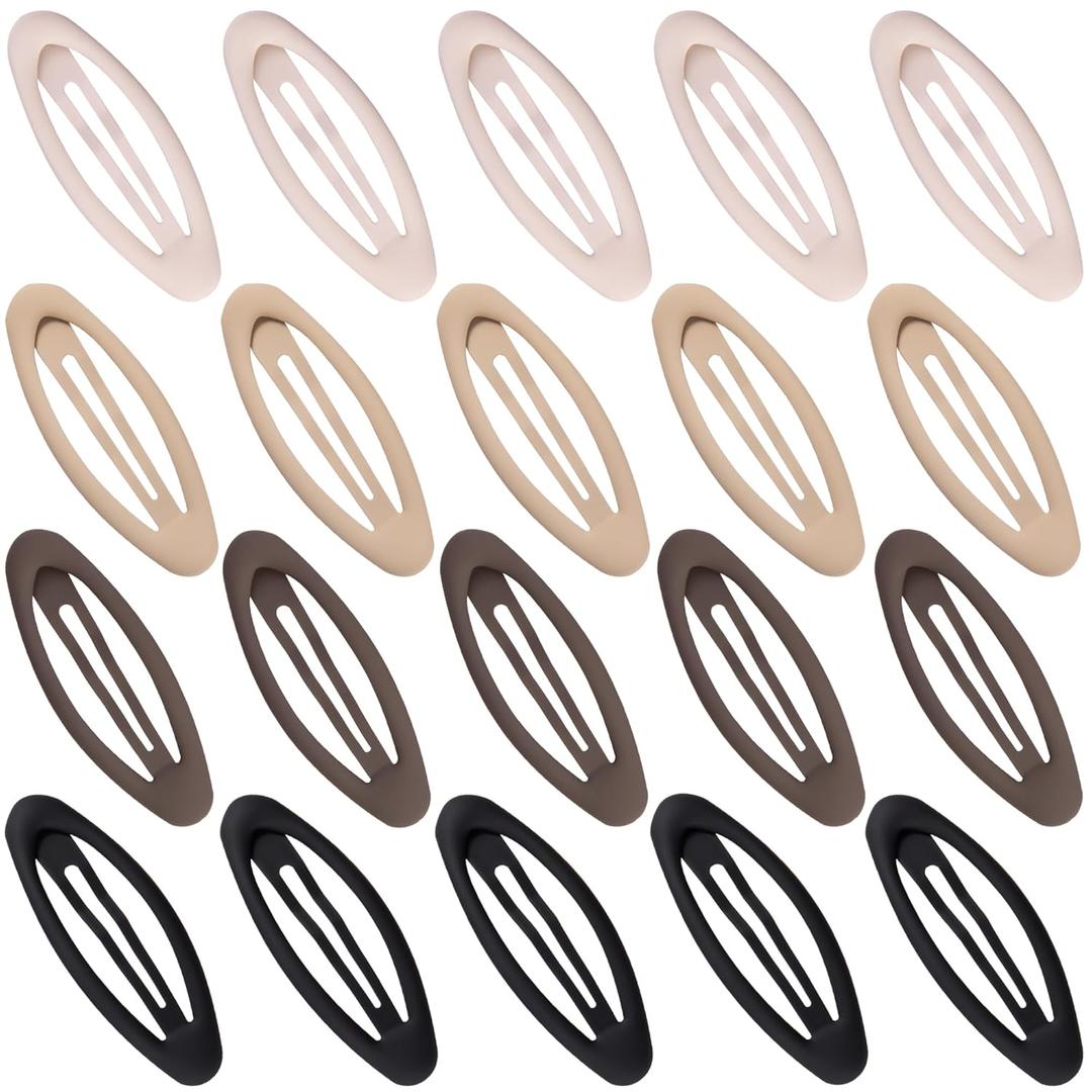 20PCS Oval Metal Snap Clips for Women No Slip Small Barrettes for Thin Fine Hair,Matte Black Brown Beige
