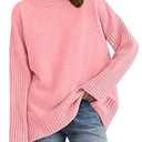 PRETTYGARDEN Casual Long Sleeve Oversized Sweaters for Women 2026 Loose Mock Neck Pullover Sweater Ribbed Knit Fall Clothes (Pink, Small)