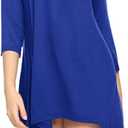 Naggoo Women's 3/4 Sleeve Button V Neck High Low Loose Fit Casual Long Tunic Tops Tee Shirts S-3XL (Blue, L)