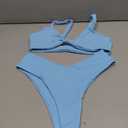 geluboao Bikini Set for Women Solid V Neck Knot Front Push Up High Leg Thong Two Piece Swimsuit (Medium, Light Blue)