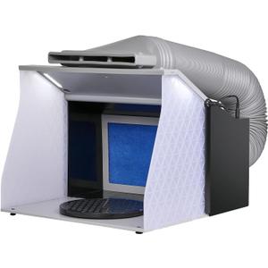 VEVOR Airbrush Spray Booth, Portable Hobby Airbrush Paint Spray Booth Kit with 4 LED Light, Powerful Dual Exhaust Fans, Turntable and 6 ft Extension Hose, for Painting Models, Arts, Crafts, Cakes (5.2m/min)