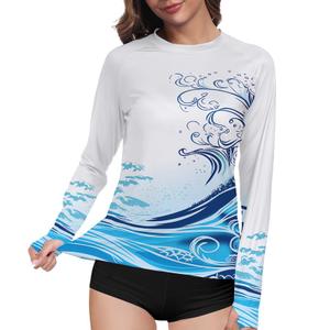 TOIUUI Women Rash Guard Long Sleeve UPF 50+ UV Protection Quick Dry Water and Cooling Sun Swim Shirts QYY24025 Ocean Wave XXL