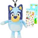 Bluey Plush Keychain Set - Bluey Bag Clips Bundle with 6" Bluey Keychain Plush Plus Stickers, More | Bluey Plush Keychains for Backpack