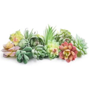 HappyHapi 12 Pcs Artificial Succulents Mini Fake Plants Unpotted Faux Succulent for Craft, Small Plastic Succulents Assortment in Flocked Green Floral Decor for Party, Cake, Garden & Outdoor