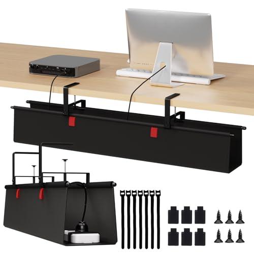 Under Desk Cable Management Tray - 36" Cord Organizer for Desk No Drill, Fabric Under Table Wire Organizer with 16X Cable Ties Hide for Office/Home, Cord Hider Fits Adapters & Sockets, Black