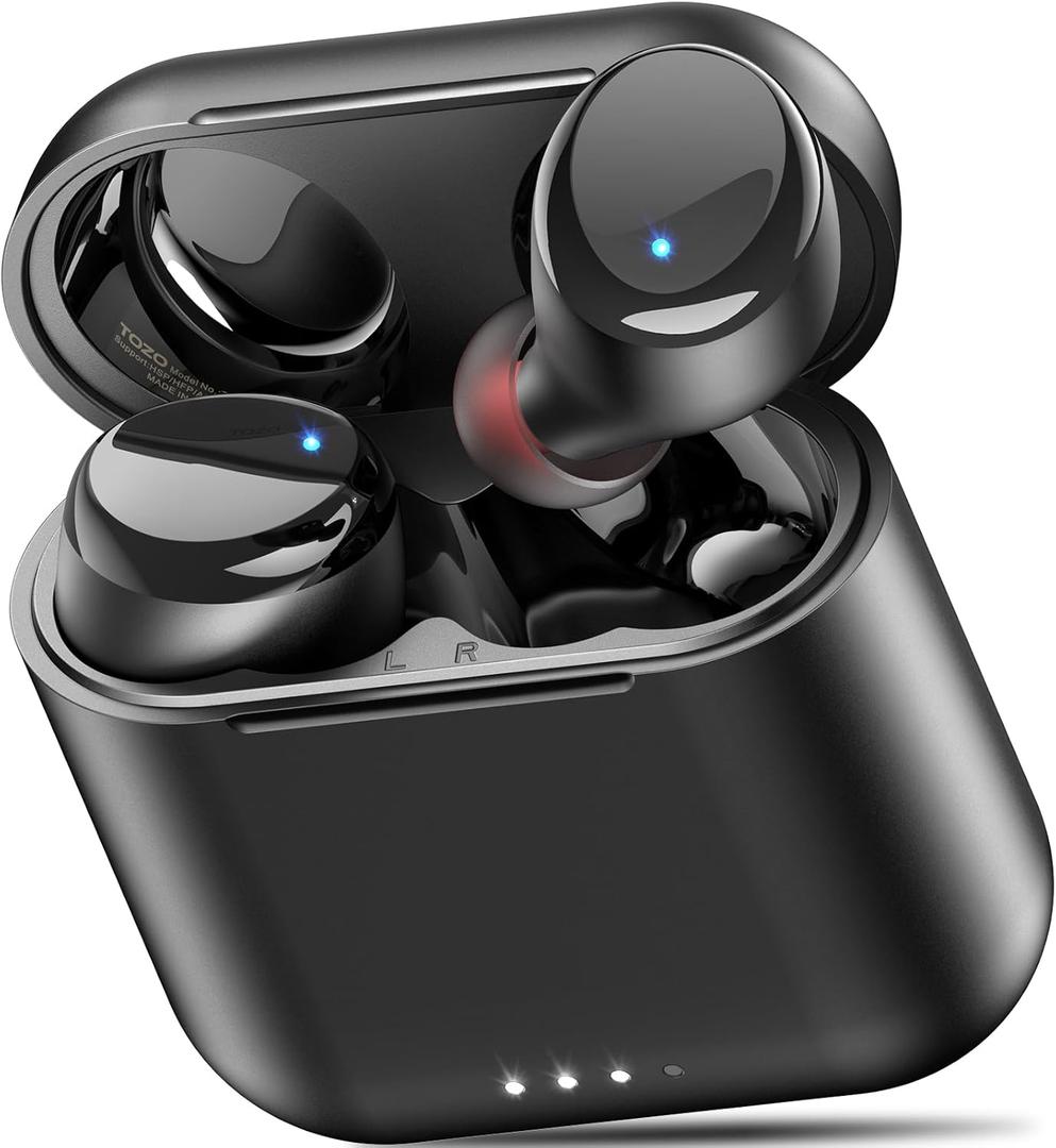 TOZO T6 Wireless Earbuds, Bluetooth Ear Buds, Stereo Sound in Ear Headphones, 50 Hours Playtime, AI Clear Call, Wireless Charging Case, APP Customizable EQs, IPX8 Waterproof Earphones (Small, Dark Black)