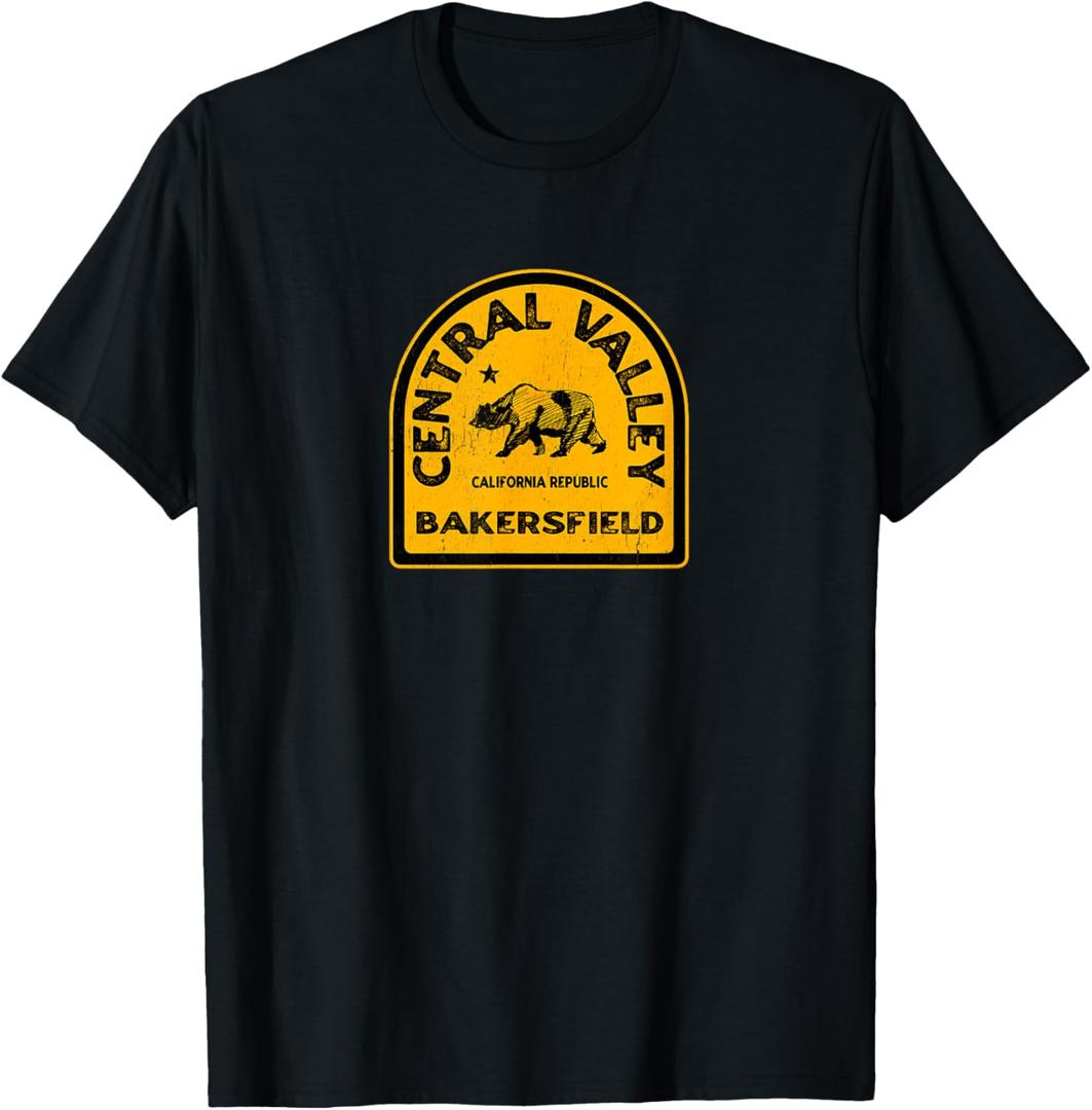 Bakersfield CA Vintage Style Central Valley California T-Shirt (XL, Black)