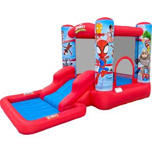 Funormous Spidey & Friends Bounce House Water Slide with Pool & Ball Pit, Inflatable Bouncer for Kids Ages 3–8 with Basketball Hoop, Water Misting System, Blower & Carry Bag