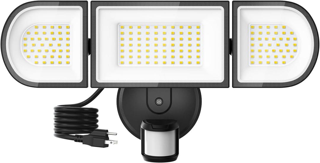 SZPOWER 150W Plug in Motion Flood Lights Outdoor, 15000LM LED Motion Sensor Outdoor Lights Dusk to Dawn, Security Floodlights Waterproof IP65, Exterior Lighting for Outside, House, Garage