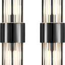 Wall sconces Set of Two, Black sconces Wall Set of 2, Black Vanity Wall Lights, Wall Lights for Living Room, Dresser Wall Sconce, with Clear Crystal, for Living Room, Bedroom, Bathroom