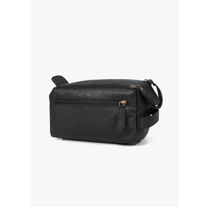 Leather Toiletry Bag For Men Buffalo Leather Unisex Toiletry Bag Travel Dopp Kit (Black)