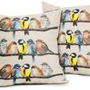Oil Painted Bird Pillow Covers 16X16 Inch Rustic Birds Tree Branches Decorative Pillow Cases Wildlife Spring Summer Cotton Linen Throw Pillows Set of 2 Home Decor For Sofa Couch Bedroom Outdoor