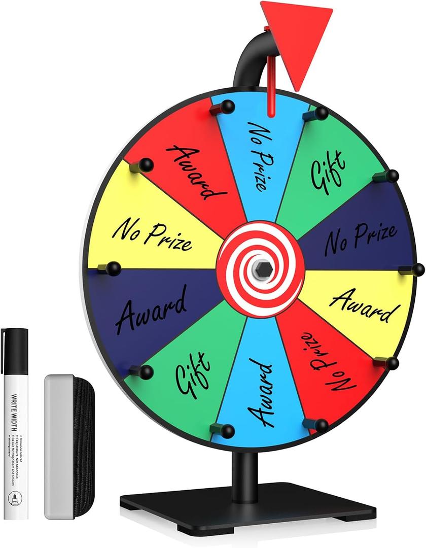Prize Wheel, 12 Inch Spinning Wheel for Prizes, 10 Slots Color Prize Wheel Spinner with Stand, Table Spinning Wheel, Spin Wheel for Trade Shows, Carnivals, Spin The Wheel Game for Home Game