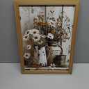 Krtoni Framed Farmhouse Vintage Canvas Wall Art, Rustic Floral Paintings Artwork Wall Decor, White Daisy Flower With Iron Kettle Theme Poster Print for Living Room Bedroom Bathroom Study 16''L x 12''W