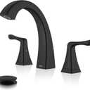 KENES Black Bathroom Faucets for Sink 3 Hole, Matte Black 8 Inch 2 Handle Widespread Bathroom Faucet, Bathroom Vanity Faucet with Pop Up Drain & Supply Lines, LJ-9075-2