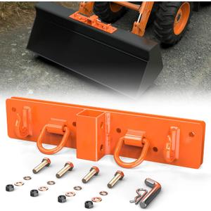 Universal Tractor Bucket Grab Hooks 2" Receiver, 3/8" Bolt On Grab Hooks with 1/2" Forged Tie Down D Rings for Tractor Buckets with Back Steel Plate(Orange)
