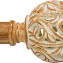 1 Inch Wood Curtain Rod For Windows 28 to 48 Inches, Heavy-Duty Adjustable Decorative Imitation Wood Grain Boho Curtain Rod With Rattan Leaf Hollow Finials For Bedroom  Living Room and Famhouse