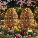 Colingmill 20 Inch Set of 2 Large Easter Porch Decor Outdoor, Rattan Eggs Topiary with 9.84ft LED Lights Easter Eggs Decoration for Home Outdoor Indoor Porch Garden Farmhouse Spring Decoration