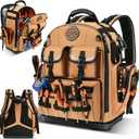 LOKASS Backpack Tool Bag Tool Backpack Heavy Duty Tool Organizer, Water-resistant HVAC Tool Backpack Electrician Tool Box with Molded Base Tan Brown