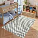 jinchan 5x7 Checkered Area Rugs for Kids Room - Machine Washable Soft Rug Modern Geometric Lattice Non-Slip Carpet for Nursery Playroom Classroom Living Room Bedroom Dining Room Home Office Grey