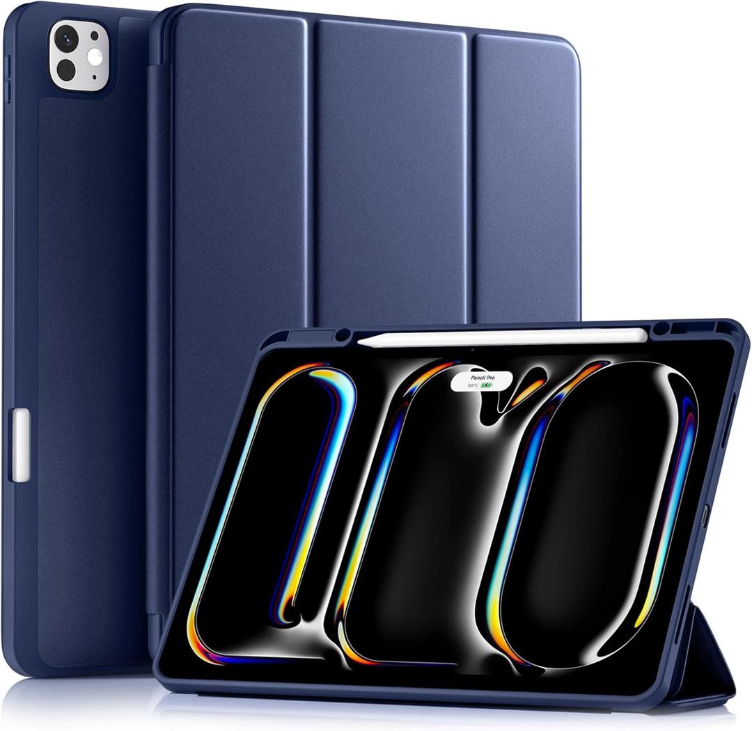 Akkerds Compatible with iPad Pro 13 Inch Case (M5/M4) 2025/2024, for iPad 13 Pro Case with Pencil Holder, Slim Trifold Stand Protective Cover with Soft TPU Back, Auto Wake/Sleep, NavyBlue