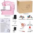 Sewing Machine for Beginners with Expansion Table and Foot Pedal and 42Pcs Sewing kit Finger Guard & Light Mini Small Portable Sewing Machines 2-Thread 2-Speed 2-Switches for Kids Ages 8-12 Peach Pink