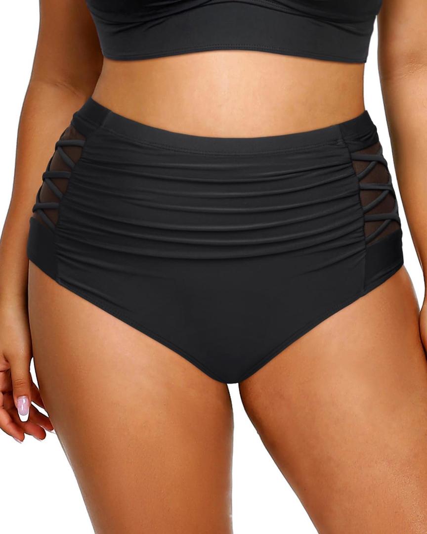 Daci Black Women Swim Bottoms High Waisted Bikini Bottoms Strappy Full Coverage Plus Size Bathing Suit Bottoms 18W