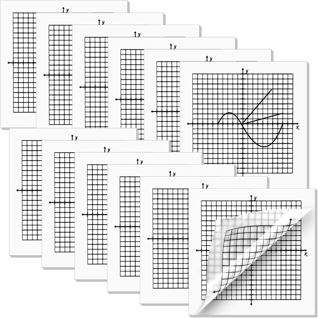 Xaatren 600 Sheets 12 Pads Graph Paper Sticky Notes Transparent 3 x 3 Inch, Graph Paper Sticky Pads 20 x 20 Four Quadrant Self Stick Note for Office School Math Supplies