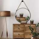POZINO Round Hanging Mirror, Circle Wall Mirror with Rope, 20 Inch Farmhouse Mirrors for Bathroom Bedroom Living Room Entryway Home Decor, Grey