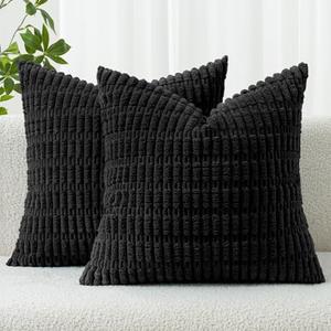 MIULEE Pack of 2 Corduroy Decorative Throw Pillow Covers 16x16 Inch Soft Boho Striped Pillow Covers Modern Farmhouse Home Decor for Sofa Living Room Couch Bed Black