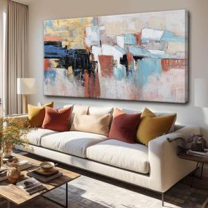 Canvas Wall Art Decor Large Canvas Wall Art For Living Room Abstract Art Blue Gold Wall Art Decor Large Canvas Art Work Colorful Abstract Wall Art Prints For Bedroom Office Kitchen Wall Decor 29"x58"