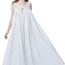 Victorian Nightgown for Women Vintage Nightie 100% Cotton Sleeveless Sleepwear Long Dress (White)