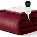 Homemate Heated Blanket Electric Throw - 50"x60" Heating Blanket Throw 1/2/4/6/8 Hours Auto-off 10 Heat Level Heat Blanket Over-heat Protection Flannel Sherpa Heater Blanket Electric ETL Certification (Ruby Red)