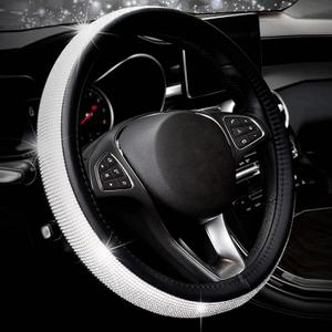 New Diamond+Leather Steering Wheel Cover,Bling Crystal Rhinestones Steering Wheel Cover Universal Fit 15" Car Wheel Protector for Women Girls (Black Leather+White Diamond) New Diamond+Leather Steering Wheel Cover,Bling Crystal Rhinestones Steering Wheel Cover Universal Fit 15" Car Wheel Protector for Women Girls (Black Leather+White Diamond)