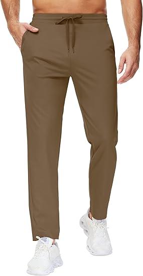 36" Inseam Men's Sweatpants with Zipper Pockets Men Joggers Running Workout Athletic Gym Track Tall Pants Brown